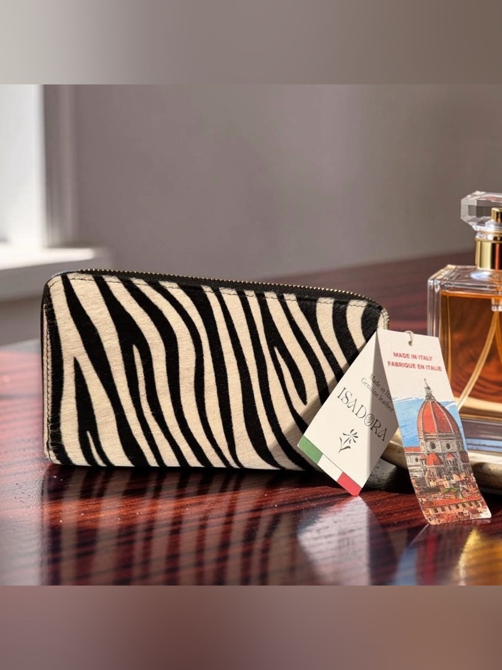 Isadora NWT Stunning Leather Zebra 🦓 Print Zip Wallet - Black & Cream (P252)